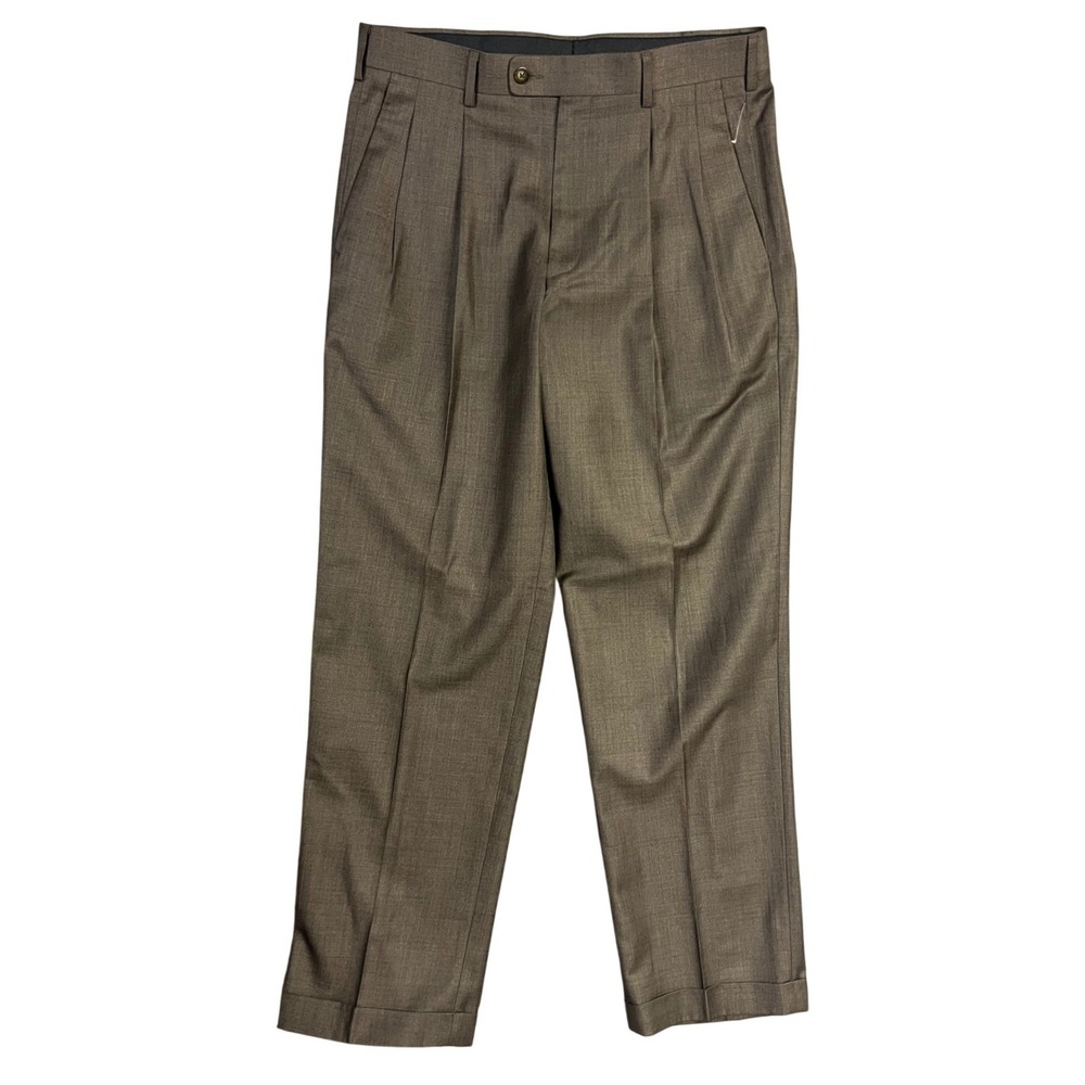 AXIST Dress Pants 33x32 Brown Pleated Straight Leg No Iron Performance‎ Slacks